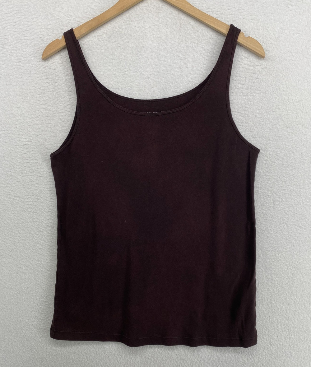 EILEEN FISHER Tank Top L Organic Cotton Ribbed Jersey Cami Slim Mussel Brown